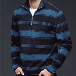 GAP Men's Blue And Black Striped Quarter-Zip Sweater